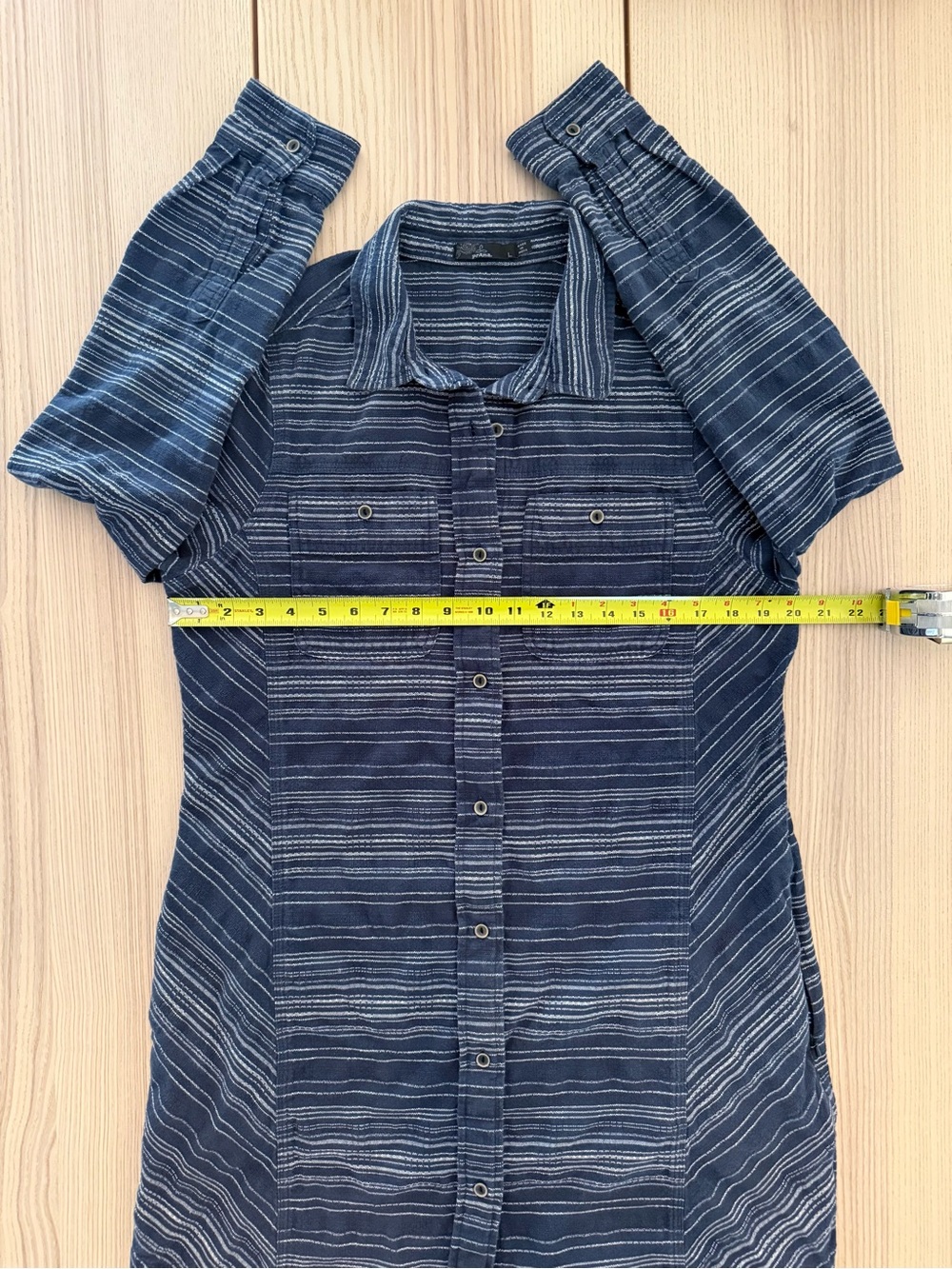 prAna Dyri Button Front Shirt Dress Large Blue Striped Organic Cotton - Picture 6 of 11